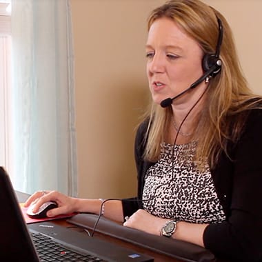 woman with headset in the virtual meeting